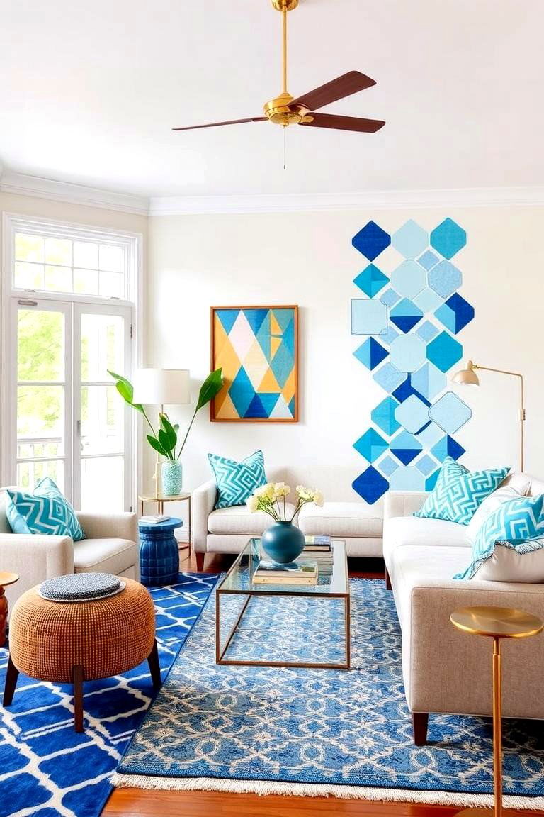 Geometric Blue Patterns for Visual Interest - 24 Blue Living Room Ideas