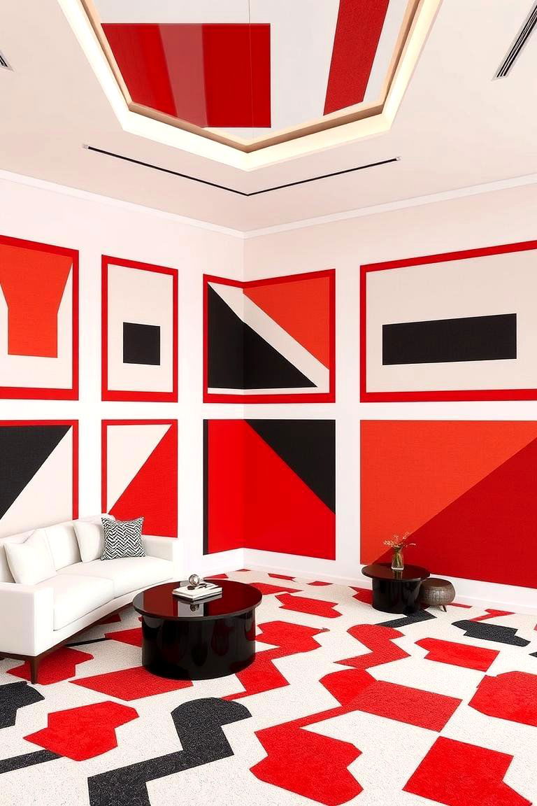 Geometric Bold Design - 24 red black and white bedroom ideas