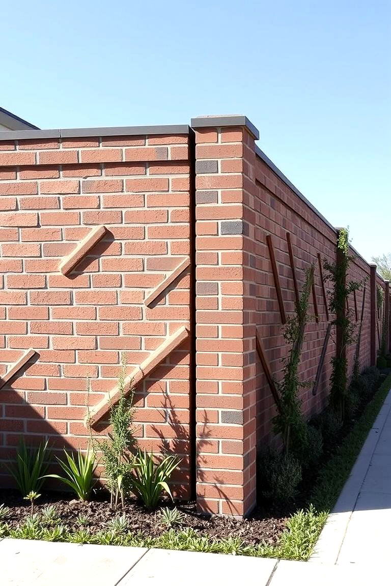 Geometric Brick Layout Fence - 24 Front Yard Brick Fence Ideas