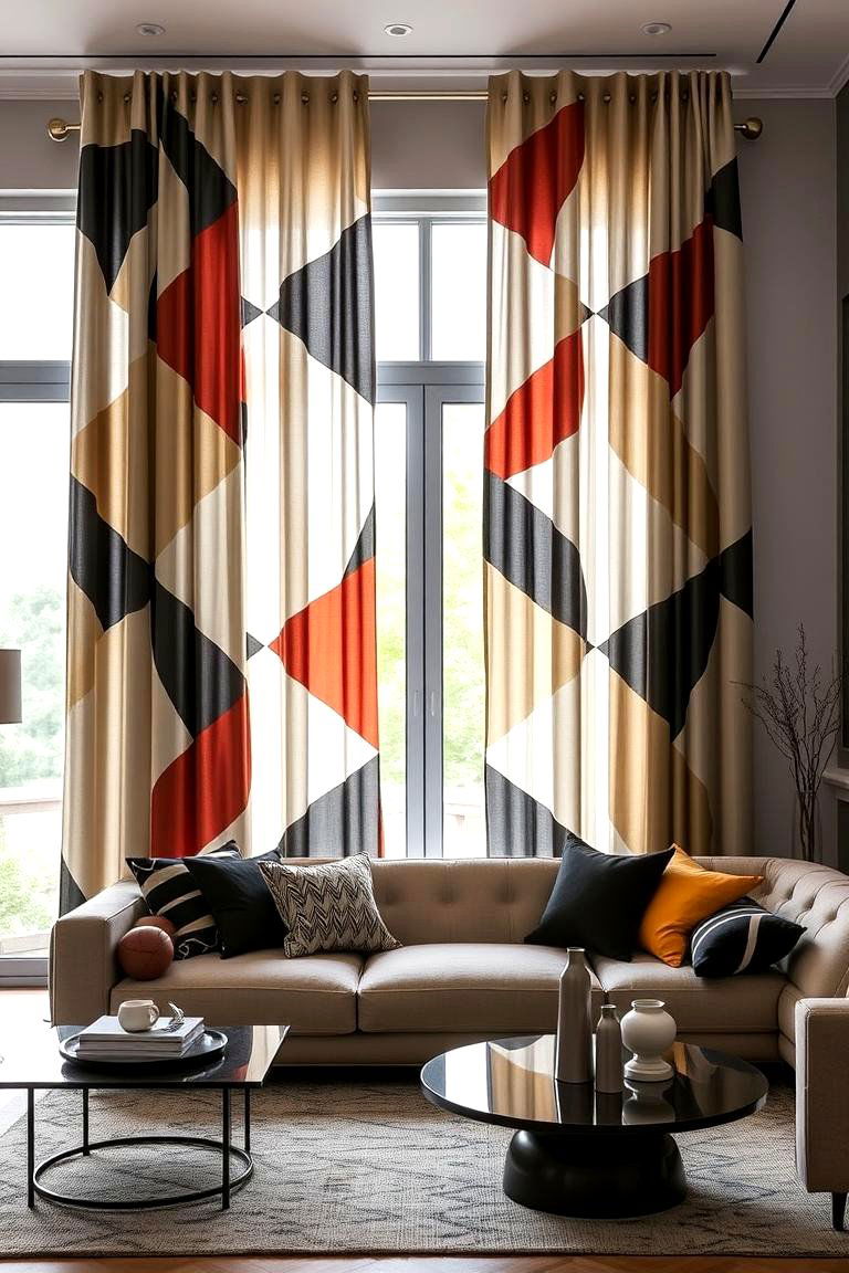 Geometric Curtains for a Modern Artistic Touch - 24 Living Room Curtain Ideas