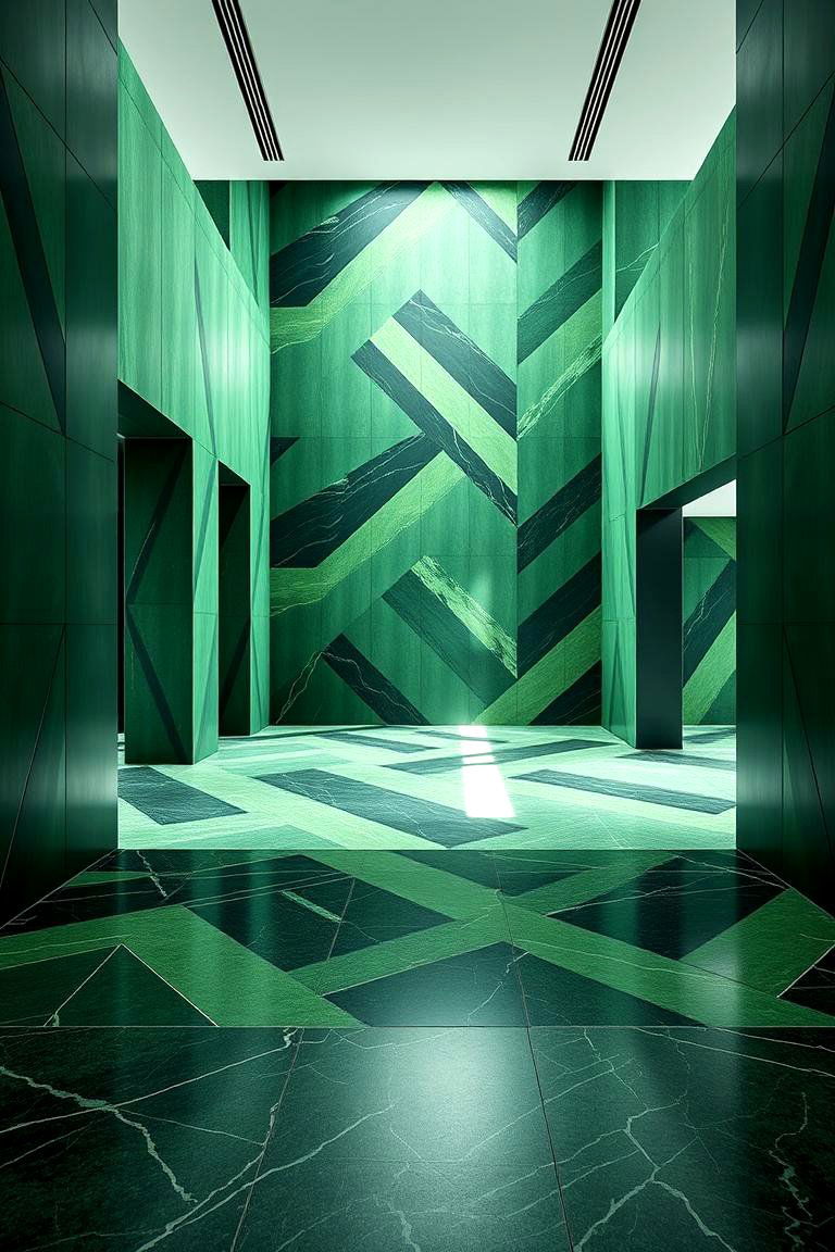 Geometric Dark Green Patterns - 24 Dark Green Living Room Ideas