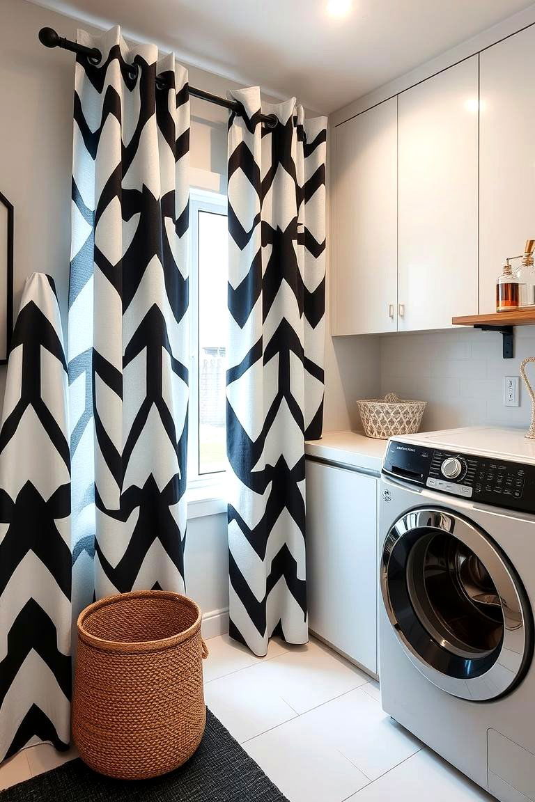 Geometric Design Curtains - 24 Laundry Room Curtain Ideas