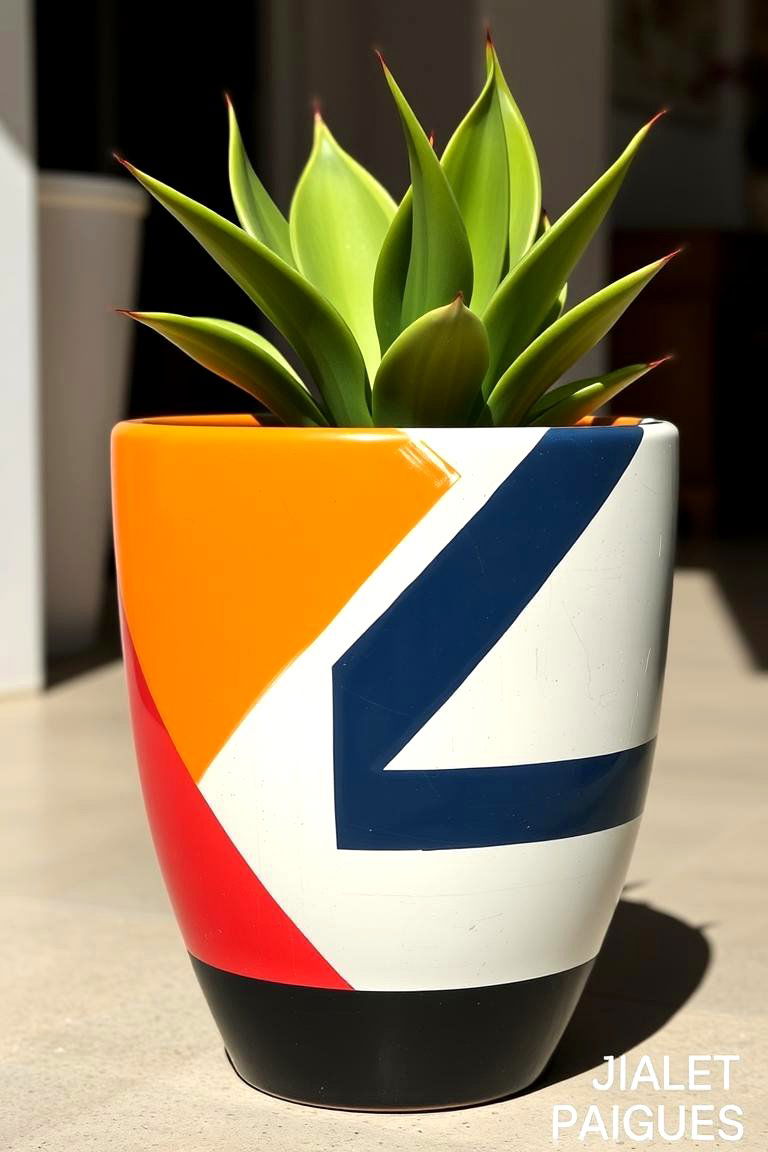 Geometric Elegance Painted Pot - 24 Painted Pot Ideas