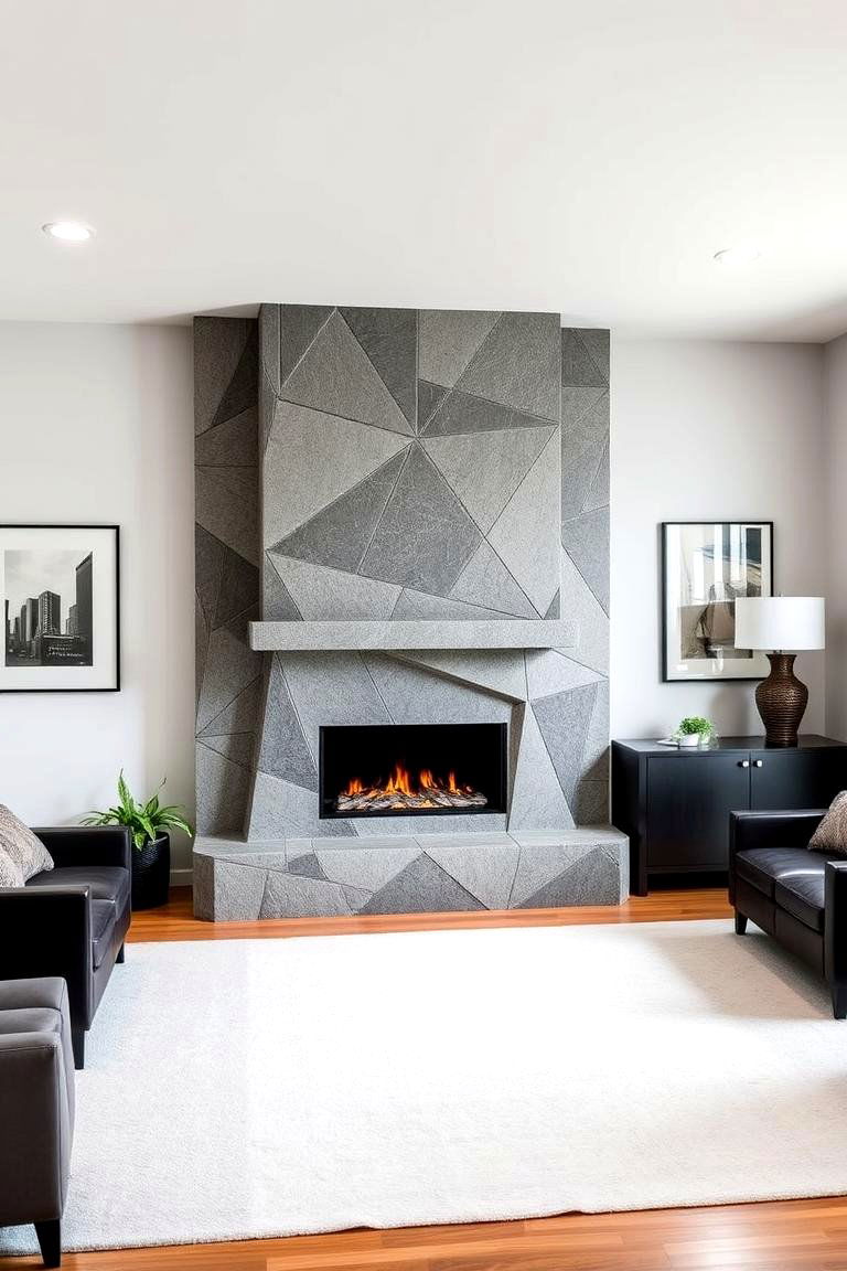 Geometric Faux Stone Fireplace - 24 Faux Stone Fireplace Ideas