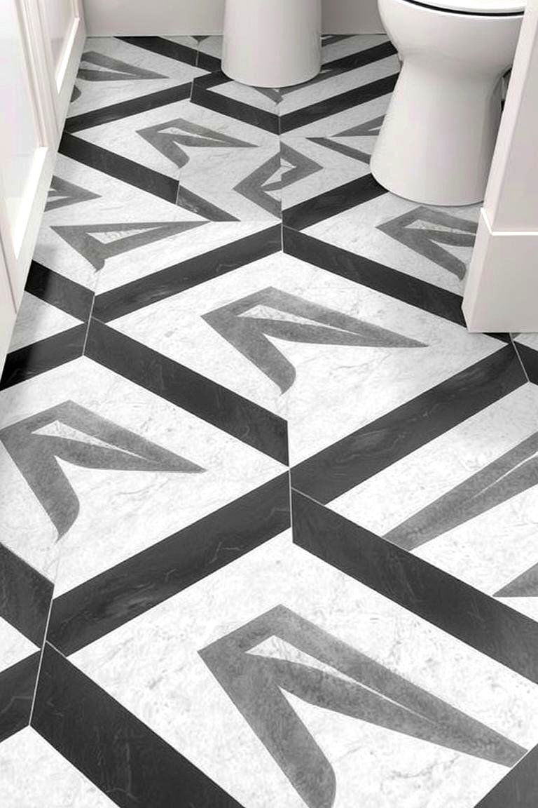 Geometric Floor Patterns - 24 Black and Grey Bathroom Ideas