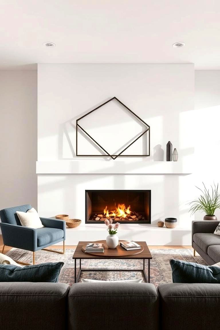 Geometric Frame Fireplace - 24 3 Sided Fireplace Ideas