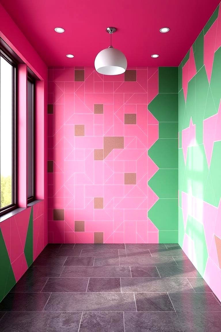 Geometric Grace - 24 Pink and Green Bathroom Design Ideas