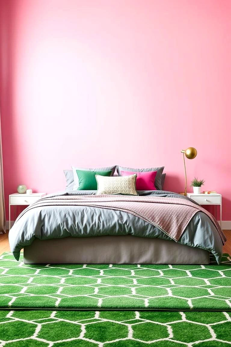 Geometric Green Accents - 24 Pink and Green Bedroom Ideas