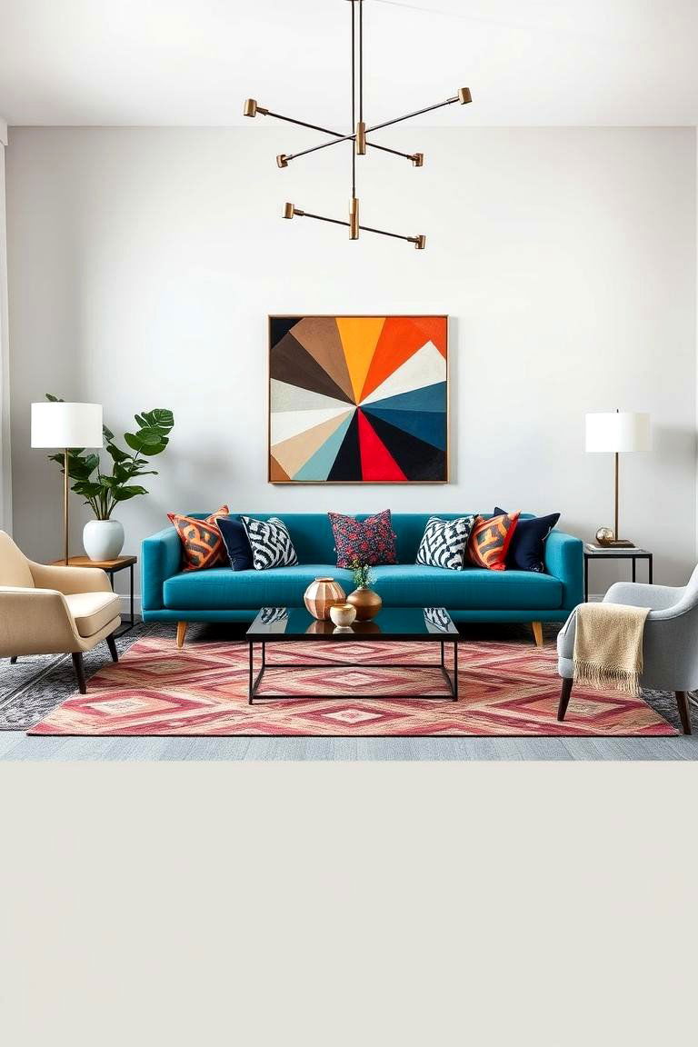 Geometric Harmony - 24 Teal Couch Living Room Ideas