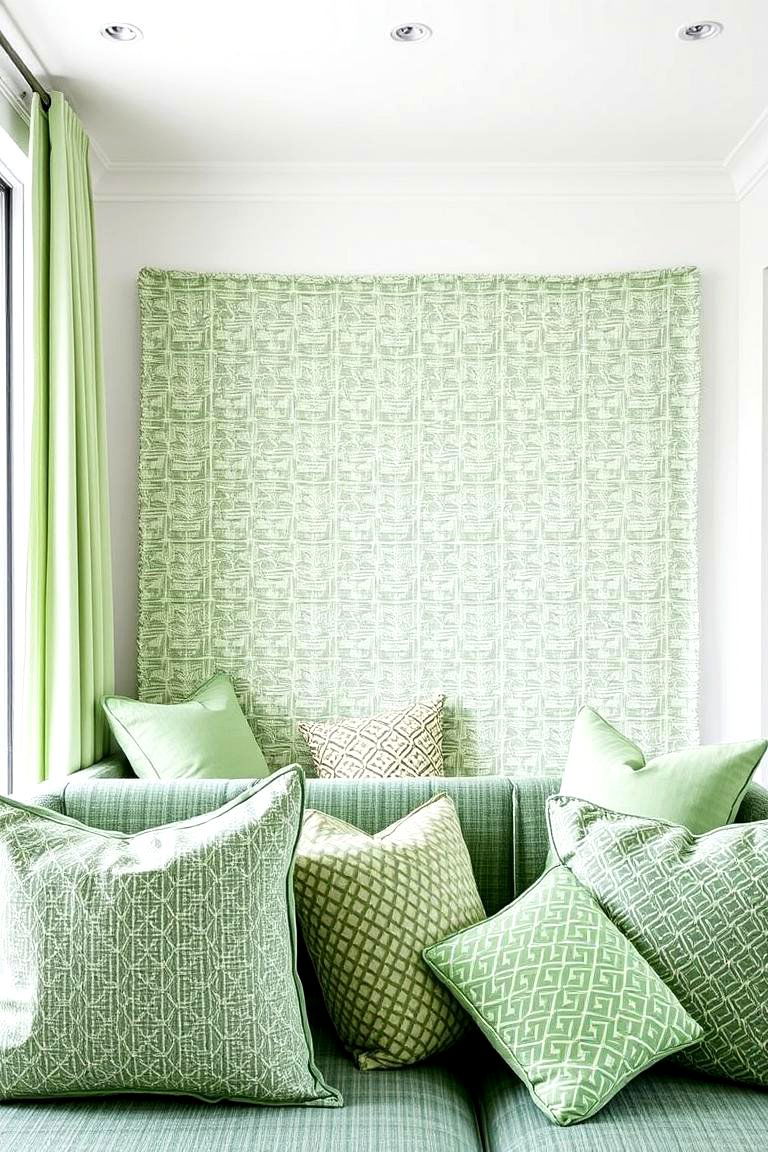 Geometric Light Green Textiles - 24 Light Green Bedroom Ideas