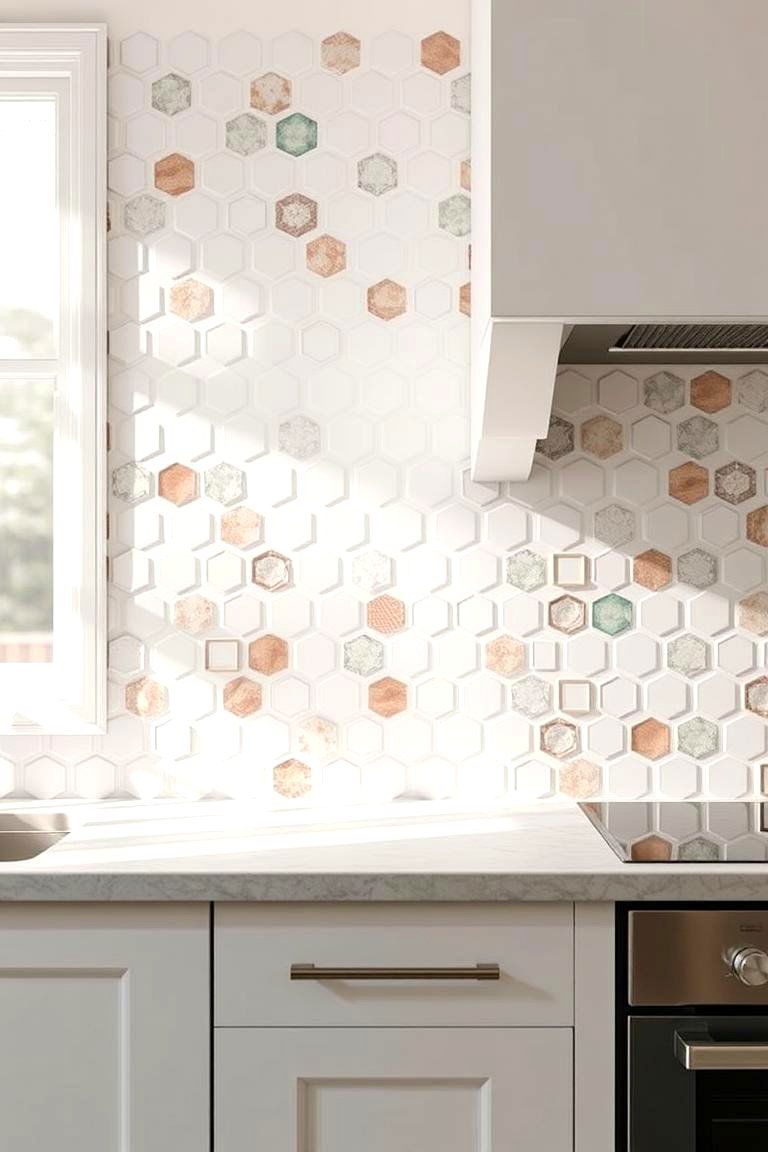 Geometric Mosaic - 24 White Kitchen Backsplash Ideas