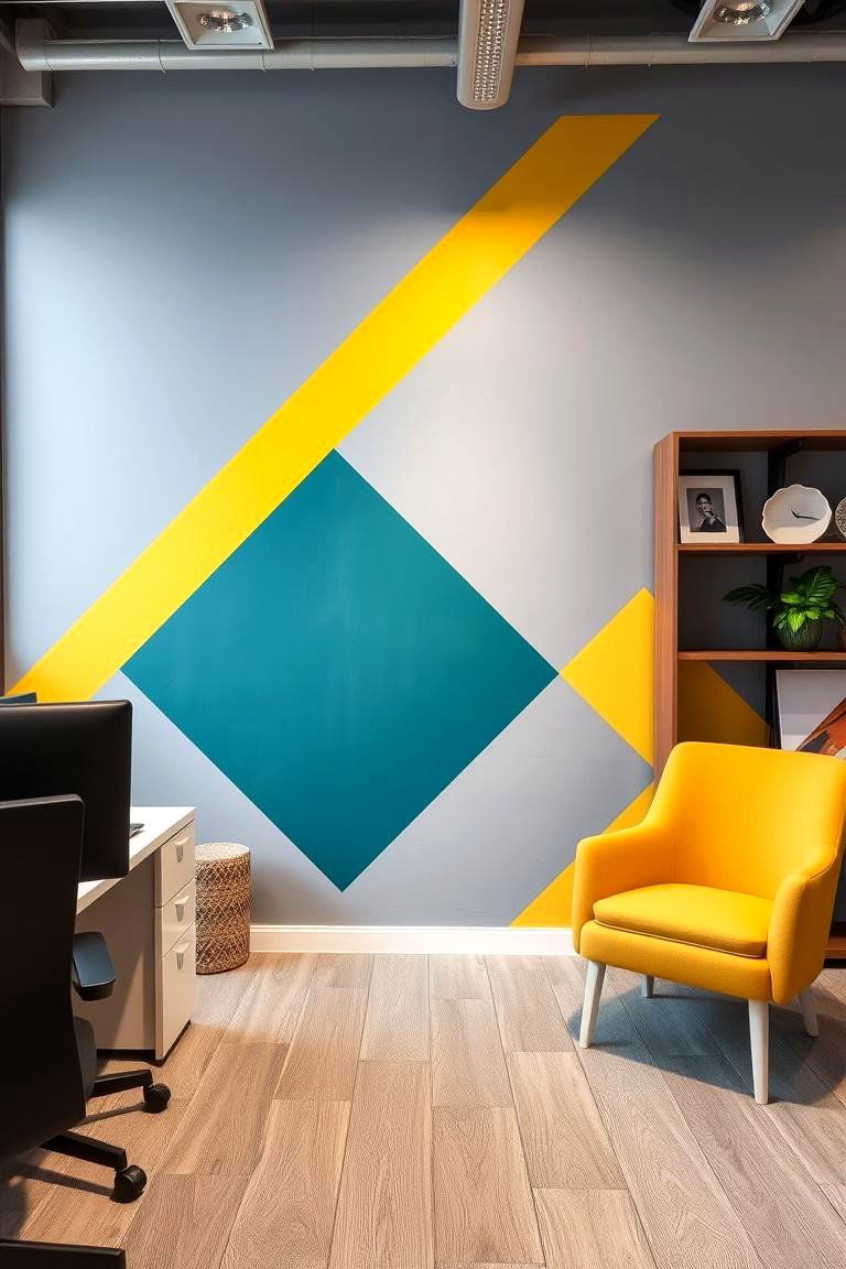 Geometric Painted Design - 24 Office Accent Wall Ideas