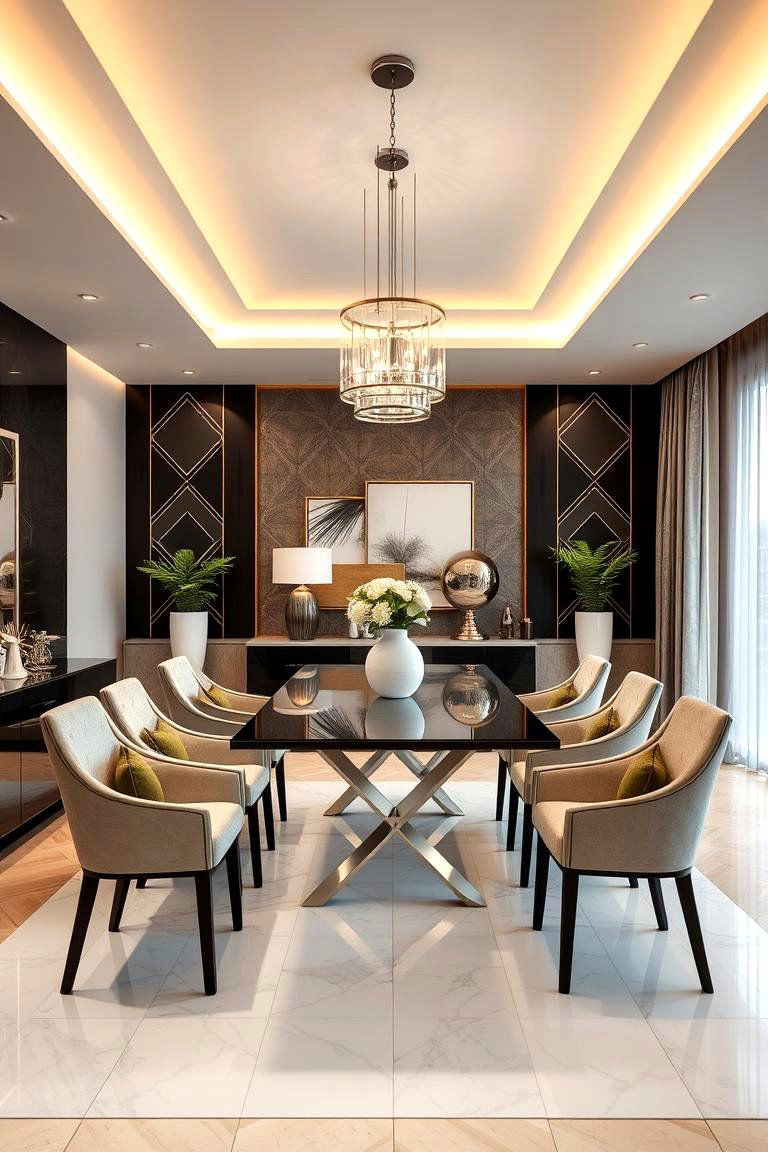 Geometric Pattern Accents - 24 Dining Room Wainscoting Ideas