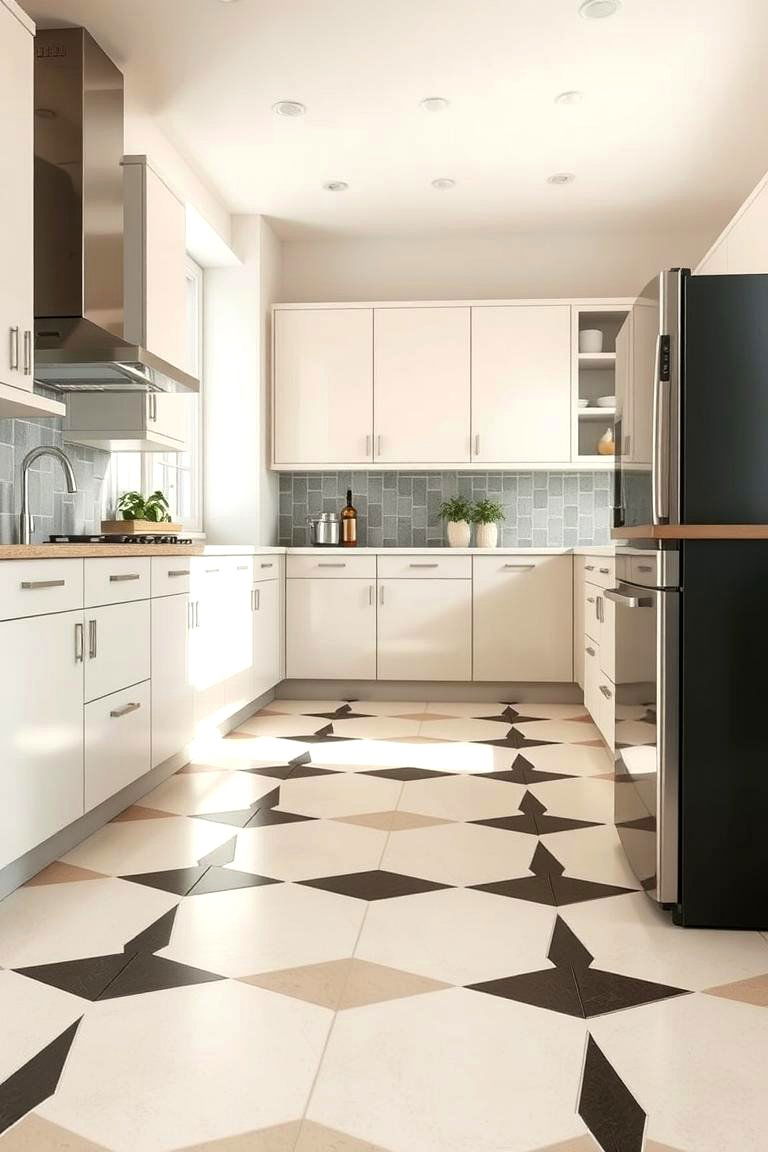 Geometric Pattern Design - 24 Linoleum Kitchen Flooring Ideas