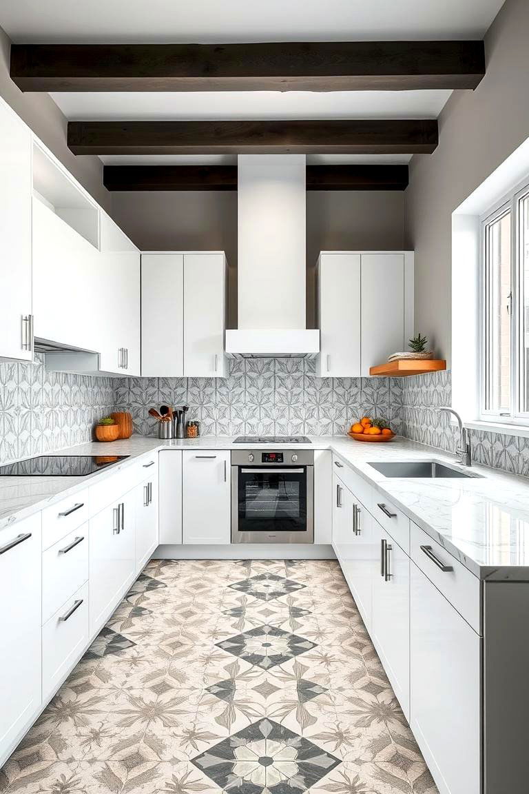 Geometric Pattern Elegance - 24 White Cabinet Kitchen Backsplash Ideas