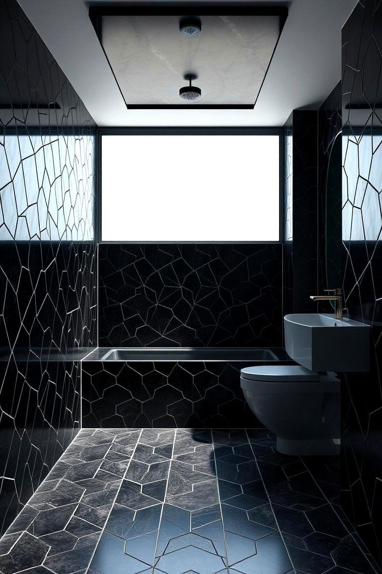 Geometric Pattern Excellence - 24 Black Floor Bathroom Ideas