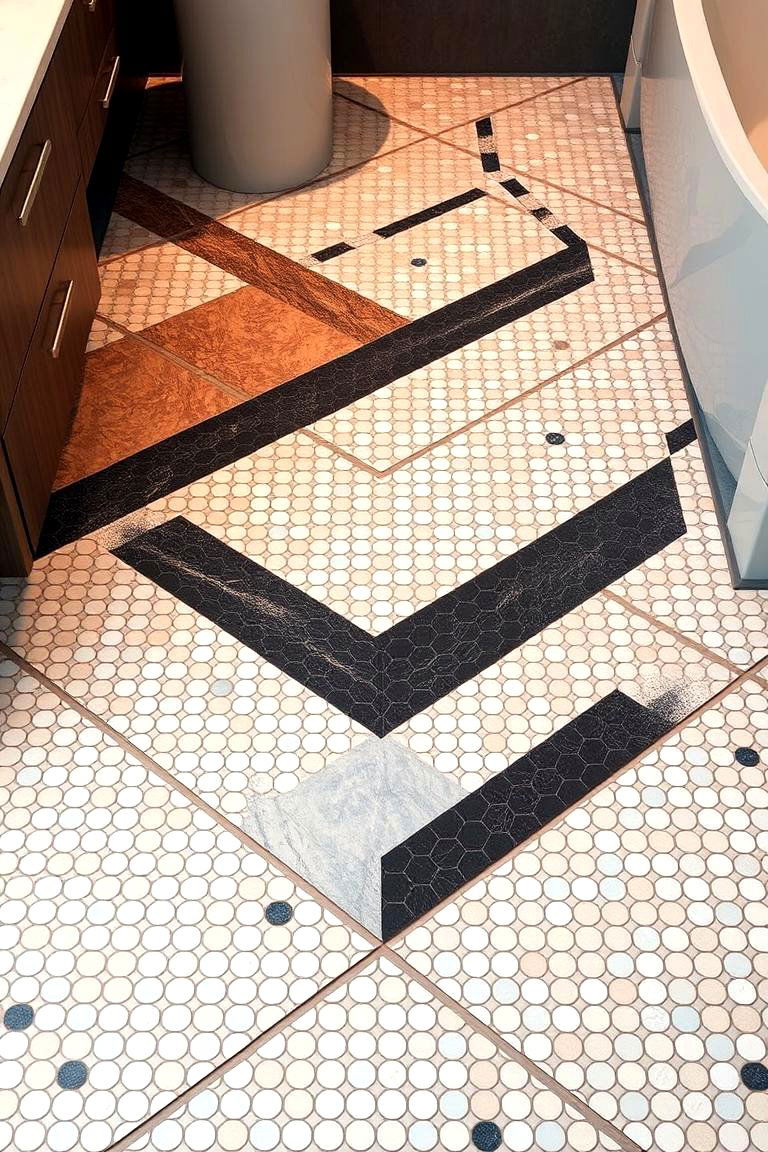 Geometric Pattern Mosaic - 24 Bathroom Mosaic Floor Tile Ideas