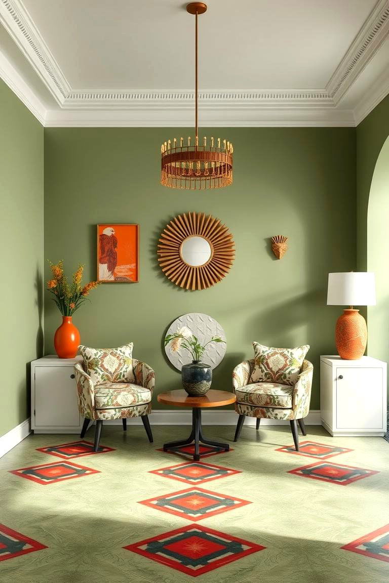 Geometric Pattern Play - 24 Boho Sage Green Bedroom Ideas