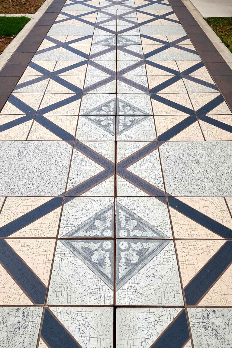Geometric Pattern Precision - 24 Concrete Paver Walkway Ideas