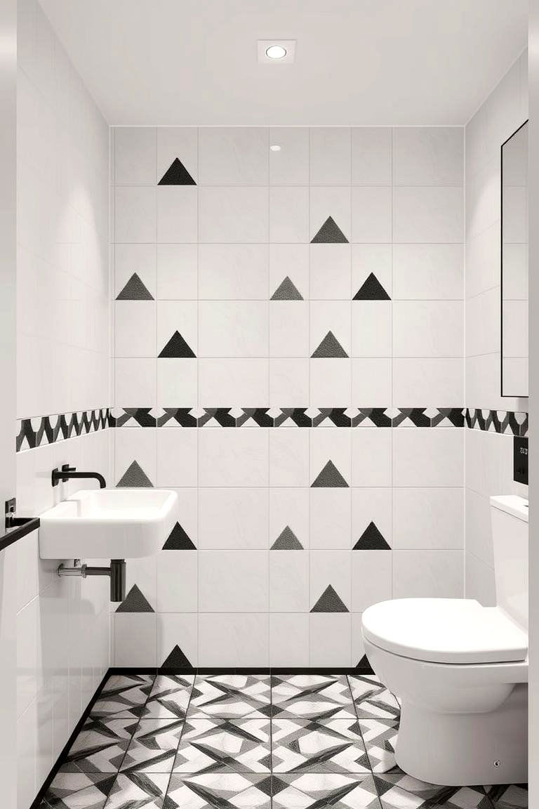 Geometric Pattern Tiles - 24 Black and White Bathroom Tile Ideas