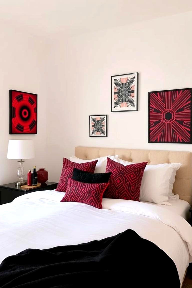 Geometric Patterned Accessories - 24 Red and Black Bedroom Ideas