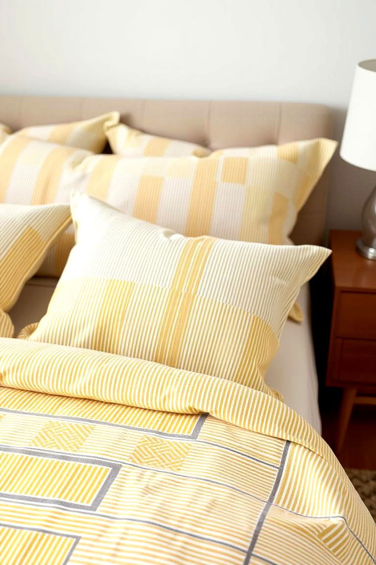 Geometric Patterned Bedding - 24 Midcentury Modern Bedroom Decorating Ideas