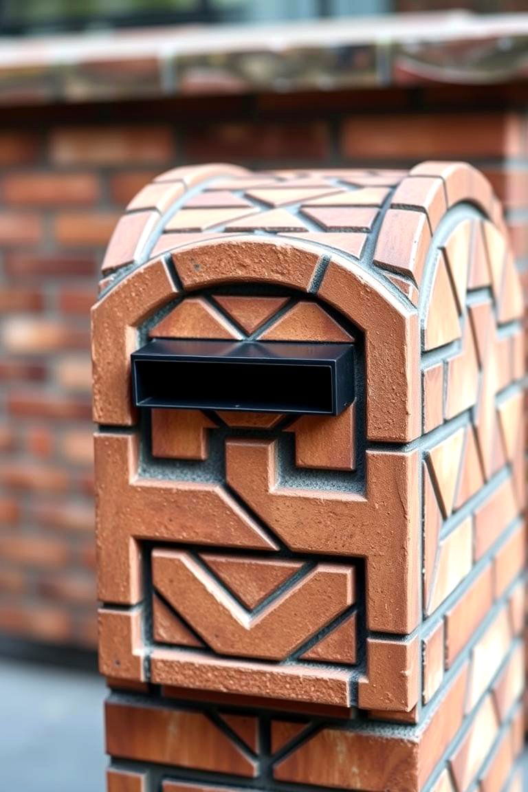 Geometric Patterned Brick Mailbox - 24 Brick Mailbox Ideas