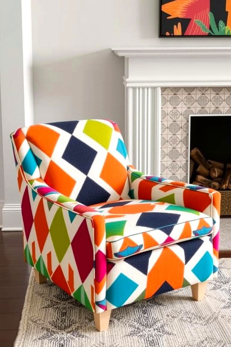 Geometric Patterned Chair - 24 Chairs in Front of Fireplace Ideas