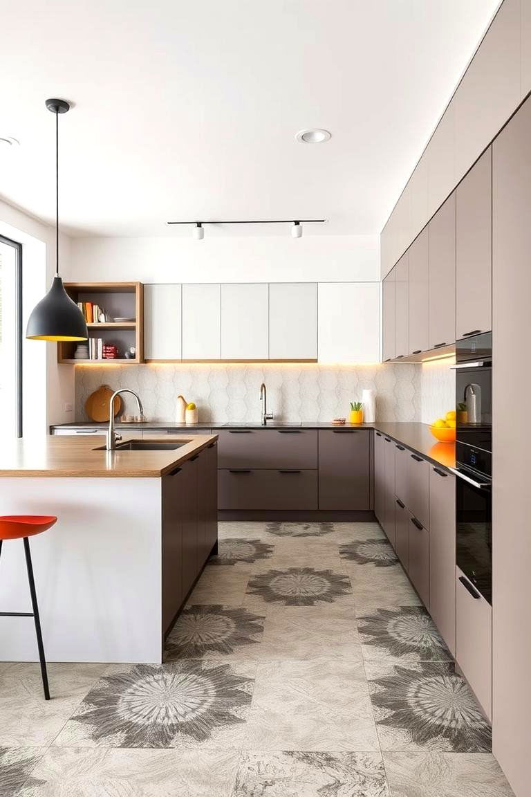 Geometric Patterned Concrete - 24 Concrete Floor Kitchen Ideas