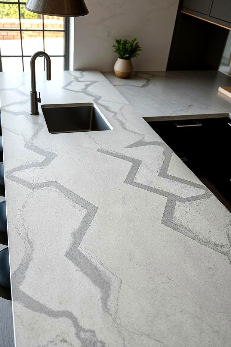 Geometric Patterned Concrete Countertop - 24 Concrete Countertop Ideas