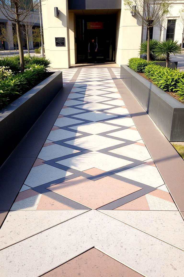 Geometric Patterned Concrete Walkway - 24 Concrete Walkway Ideas