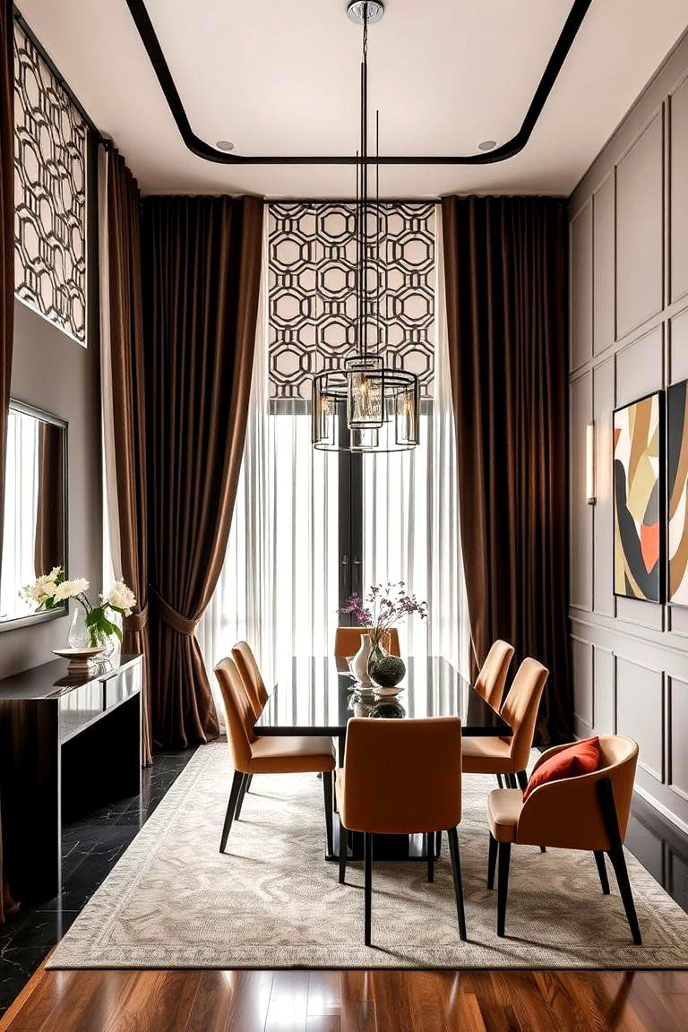 Geometric Patterned Drapery - 24 Dining Room Window Treatments