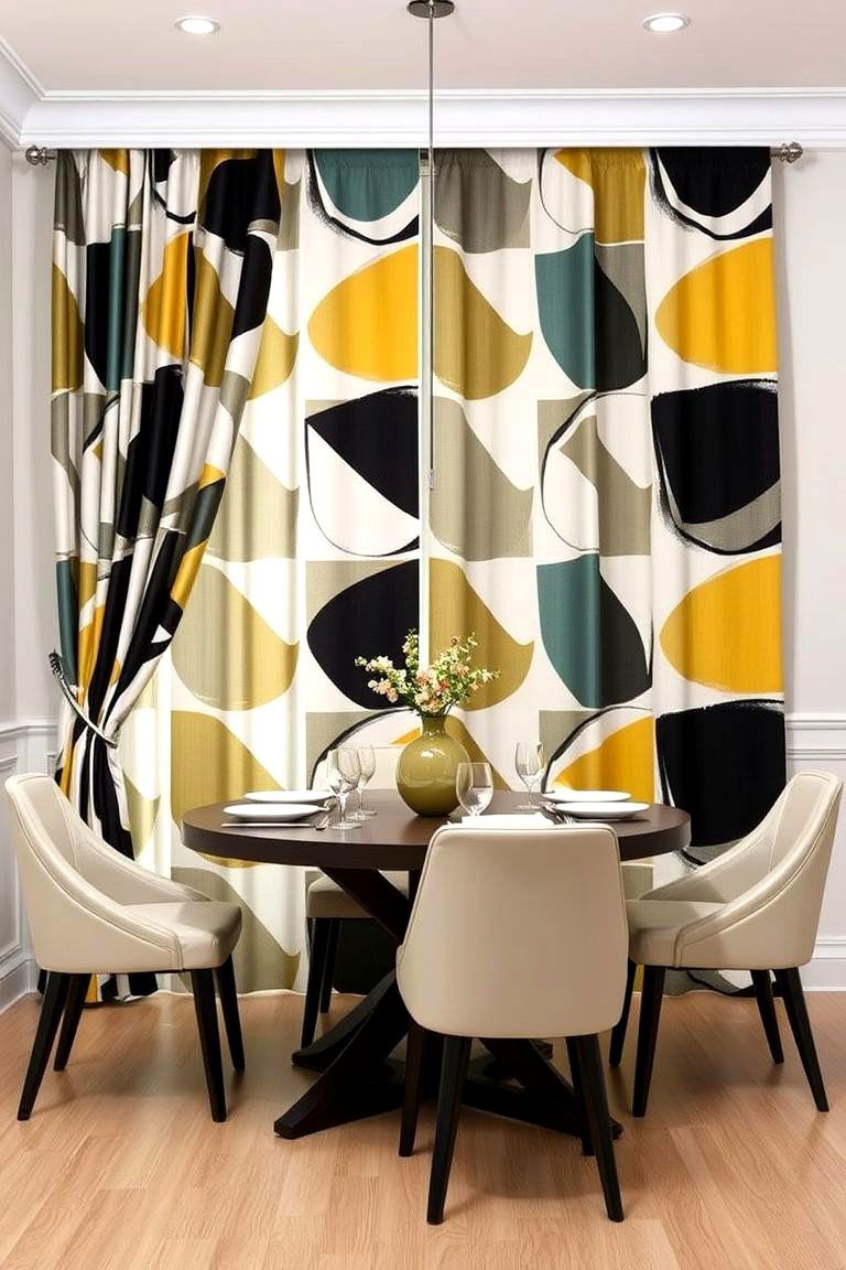 Geometric Patterned Drapes - 24 Dining Room Curtain Ideas