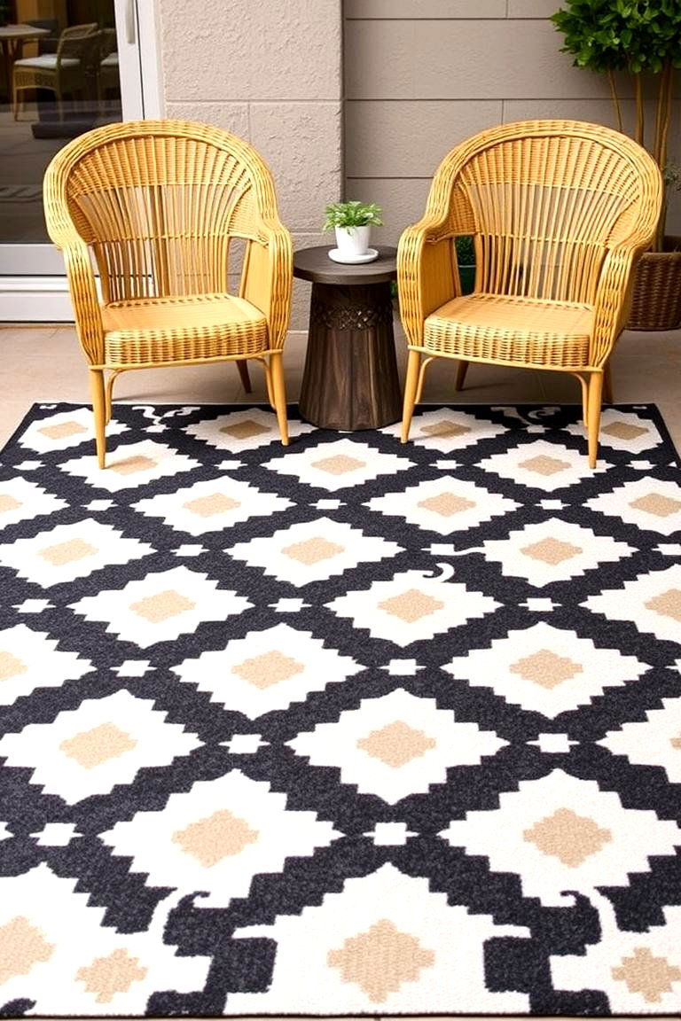 Geometric Patterned Rugs - 24 Mid-century Modern Patio Ideas