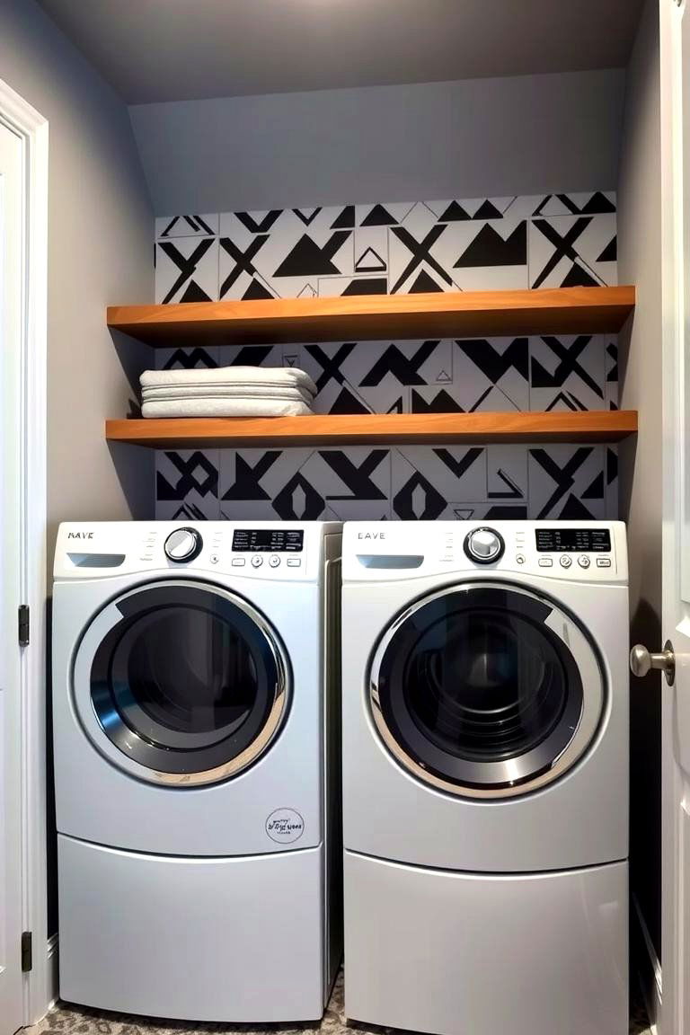 Geometric Patterned Shelves - 24 Laundry Room Shelving Ideas