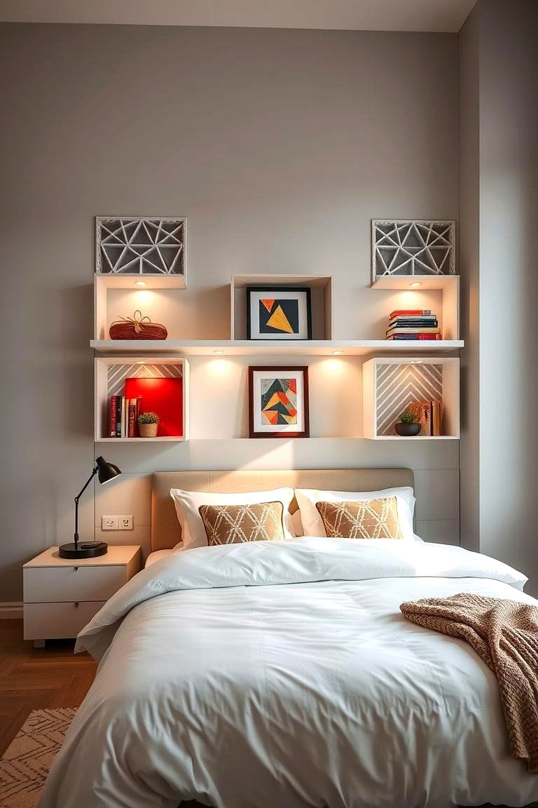 Geometric Patterned Shelves - 24 Bedroom Shelving Ideas