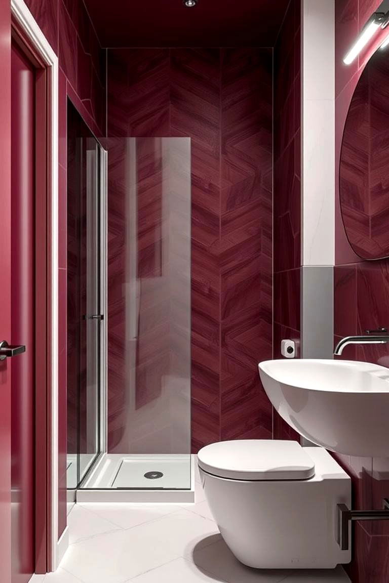 Geometric Patterned Walls - 24 Burgundy Bathroom Ideas