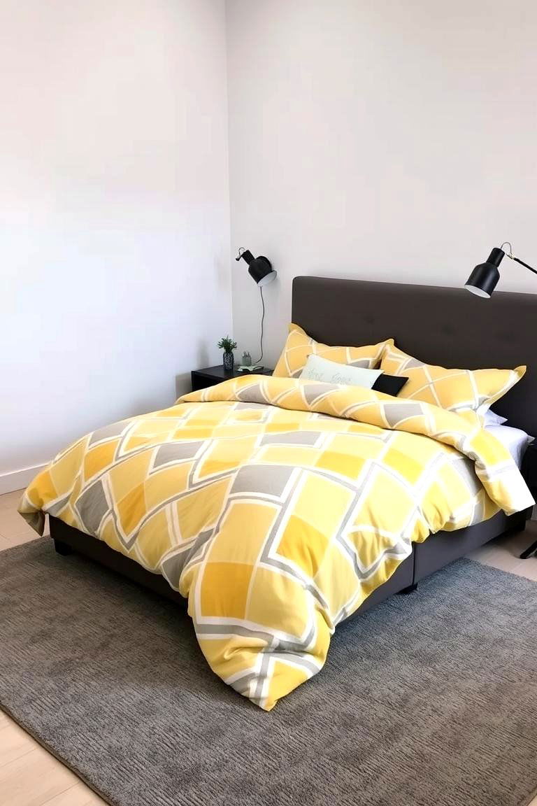 Geometric Patterns Combining Yellow and Grey - 24 Yellow and Grey Bedroom Ideas