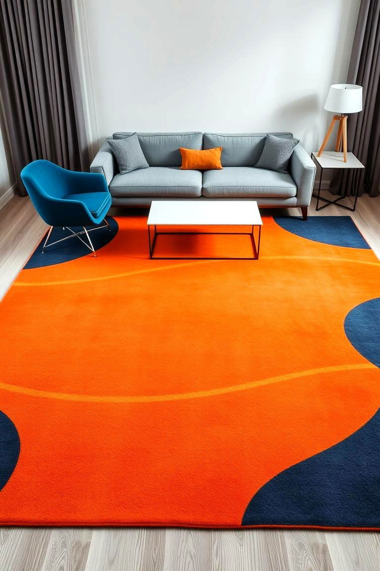 Geometric Patterns Incorporating Orange and Blue - 24 orange and blue living room ideas