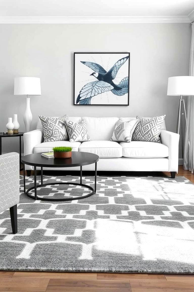 Geometric Patterns Play - 24 Grey and White Living Room Ideas