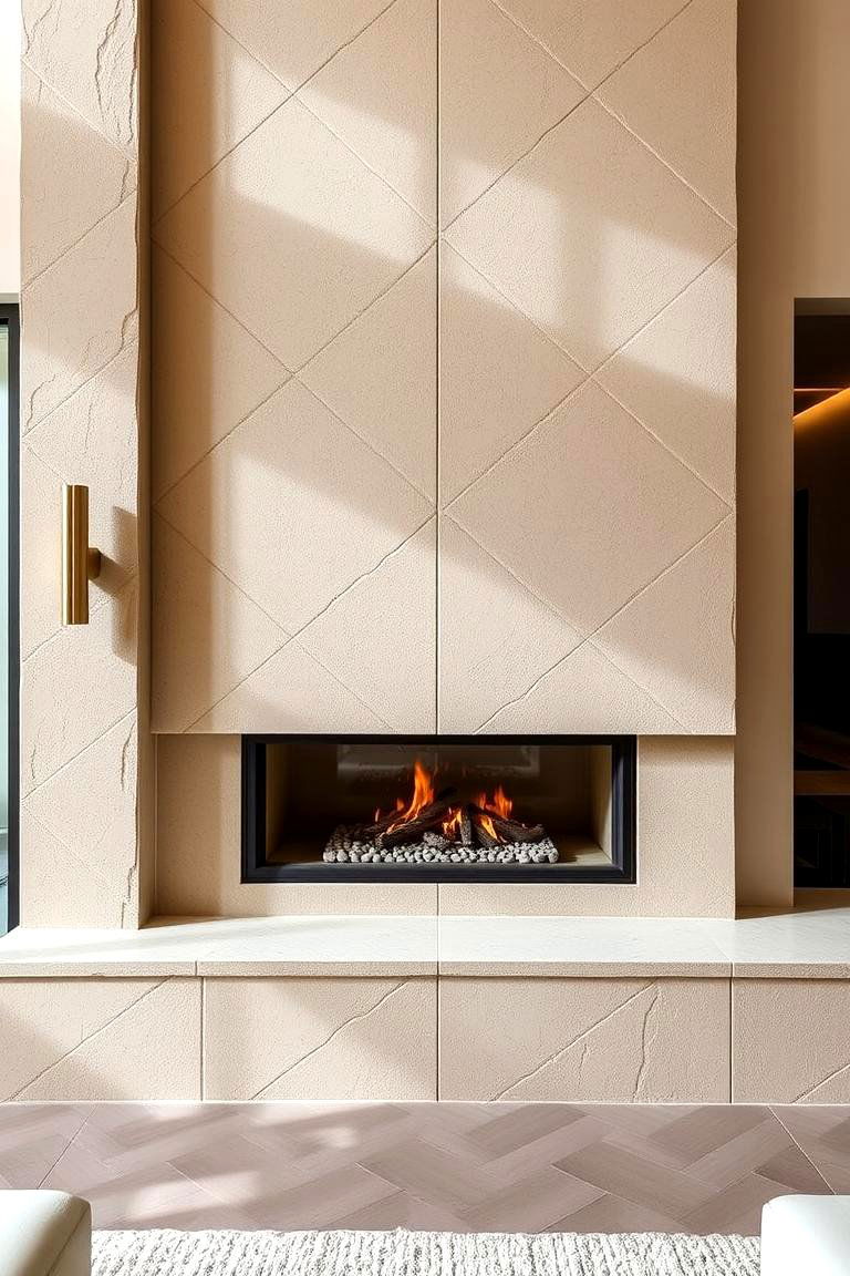 Geometric Patterns Stucco Fireplace - 24 Stucco Fireplace Ideas