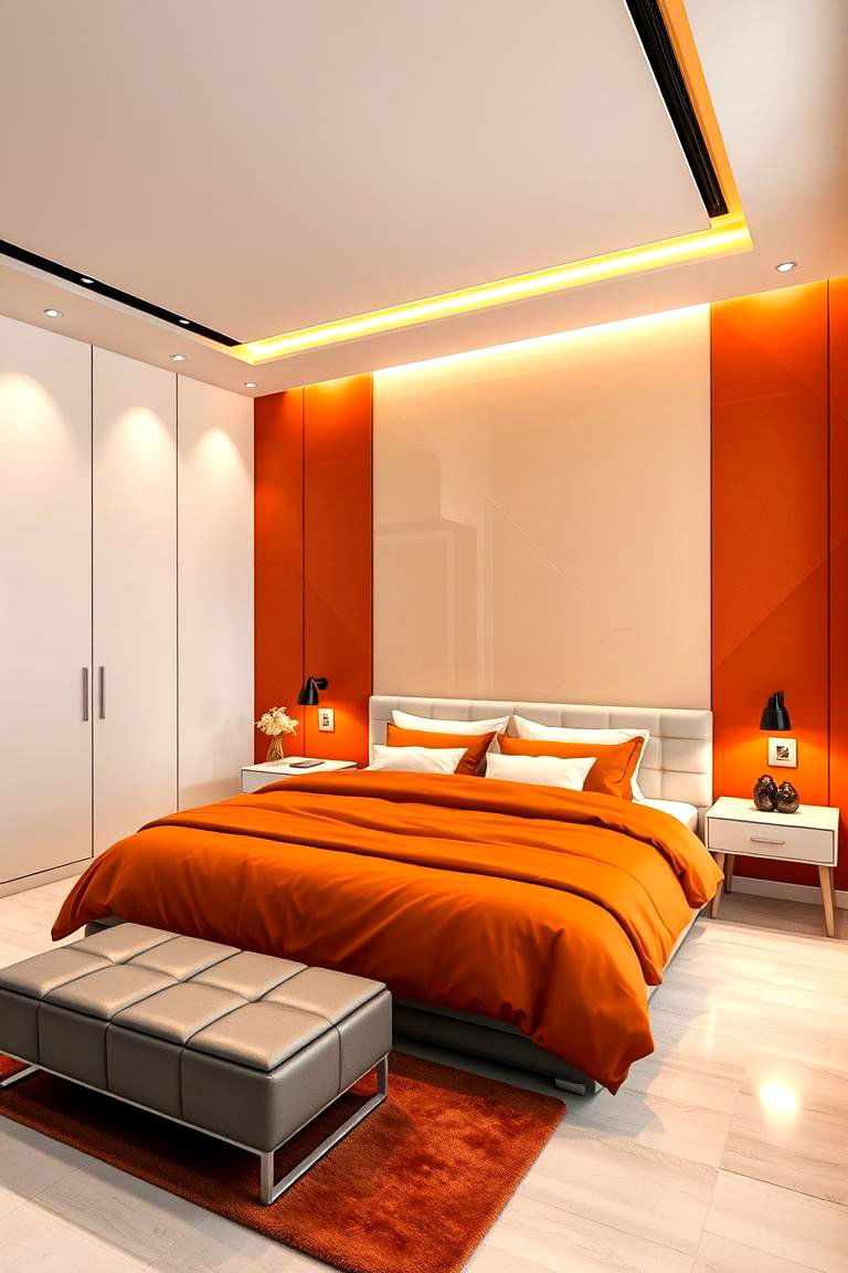 Geometric Patterns in Burnt Orange Accents - 24 Burnt Orange Bedroom Ideas