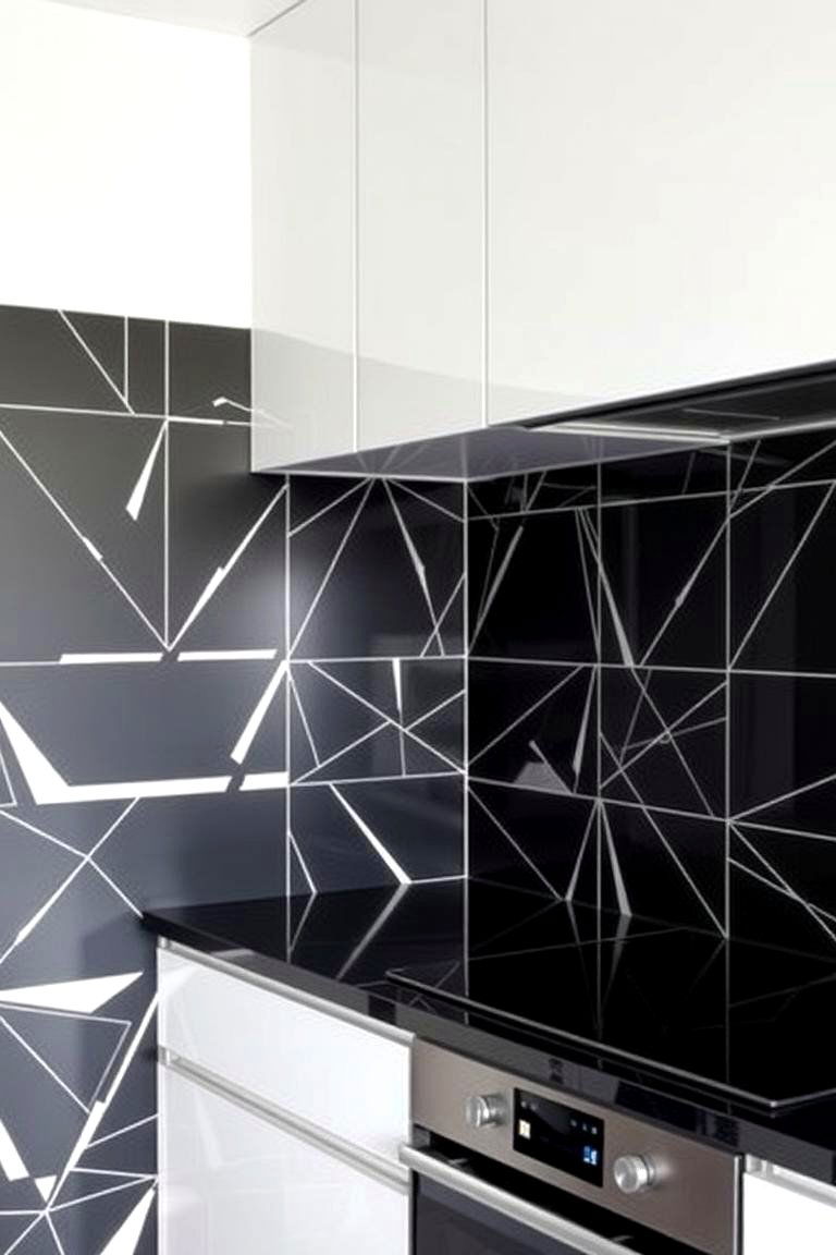 Geometric Patterns in Kitchen With Black Backsplash - 24 Kitchen With Black Backsplash