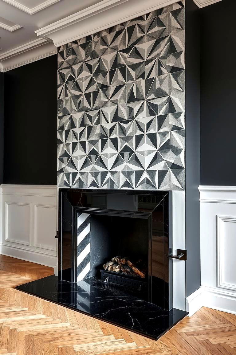 Geometric Patterns in Monochrome - 24 Black and White Fireplace Ideas