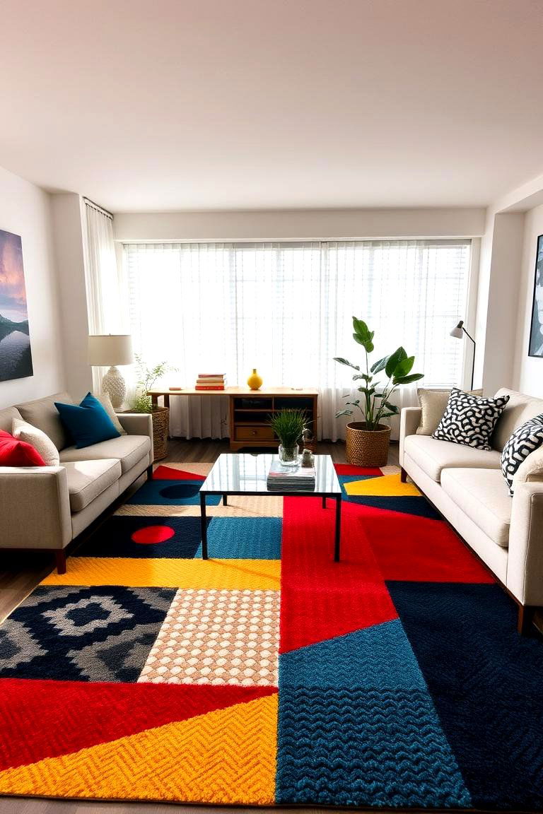 Geometric Patterns in Rugs and Pillows - 27 1950s Living Room Ideas
