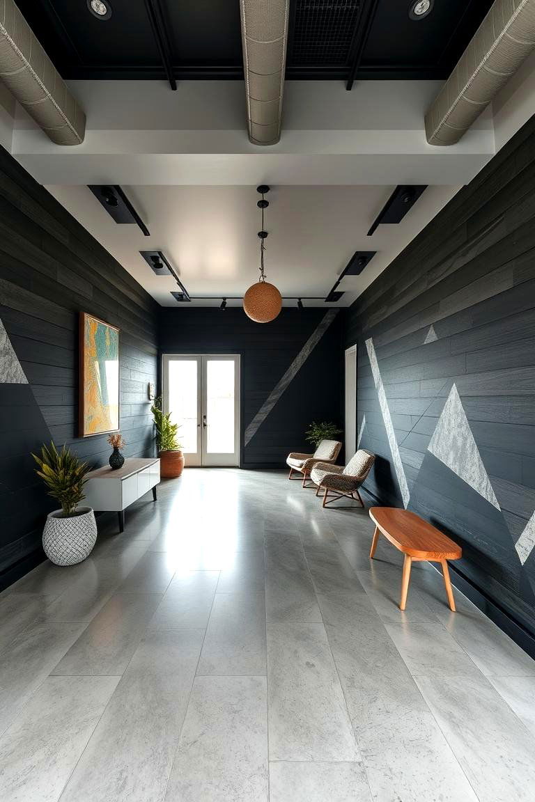Geometric Patterns on Shiplap - 24 Black Shiplap Wall Ideas