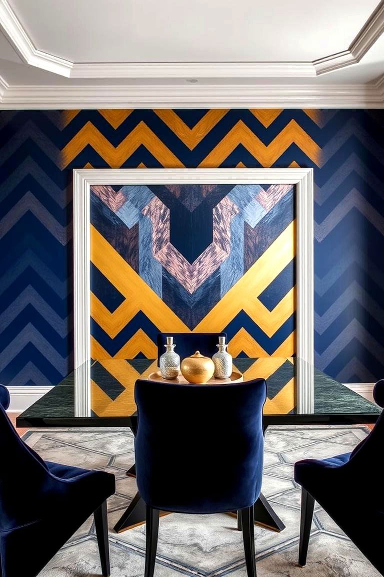 Geometric Patterns with Bold Colors - 24 Art Deco Dining Room Ideas