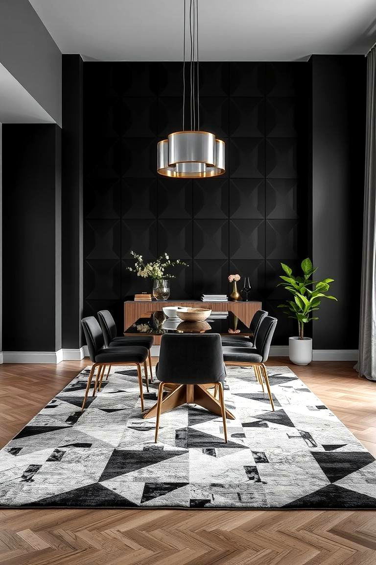 Geometric Patterns with Dark Tones - 24 Moody Dining Room Ideas