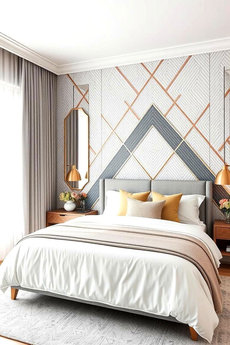 Geometric Patterns with Rose Gold Accents - 24 Rose Gold Bedroom Ideas