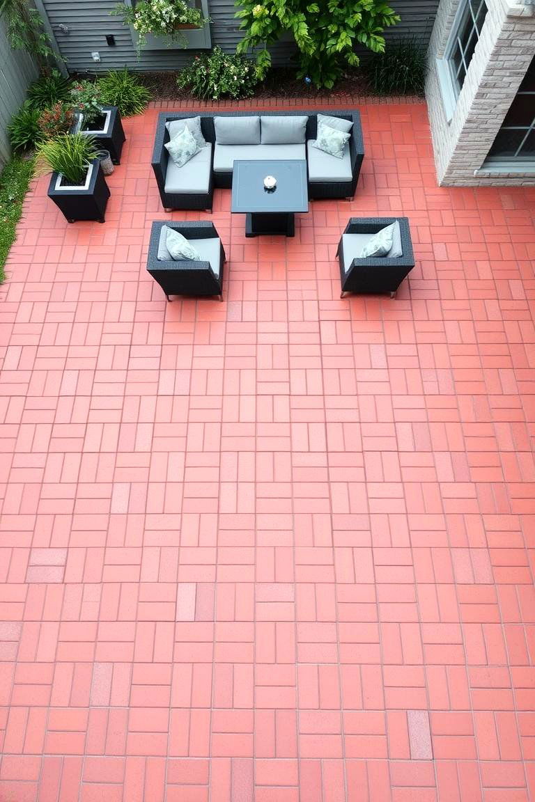 Geometric Red Paver Arrangement - 24 Red Paver Patio Ideas